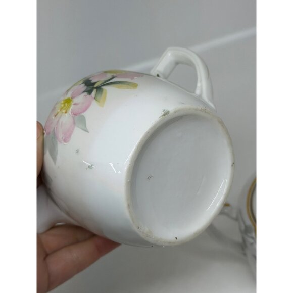 Vintage Noritake Azalea Sugar Bowl & Creamer Set 4" Pink Floral Gold Trim Japan - Picture 5 of 9
